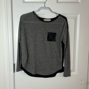 Loft grey long sleeve shirt with faux leather trim-Size XS